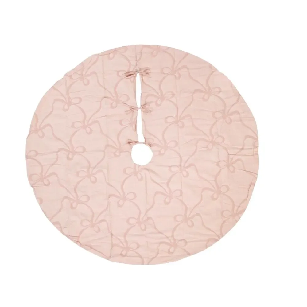 NEW Pink Bow Christmas Tree Skirt 48in 100% Cotton Chic Holiday Decor